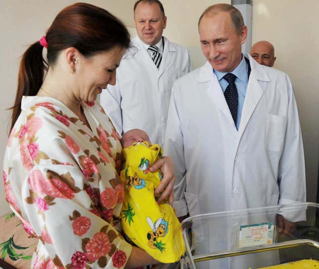 The birth of a new baby is a little miracle that Putin revels in.