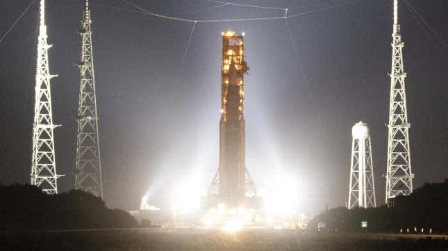 NASA’s SLS rocket at Launch Pad 39B at Kennedy Space Center.