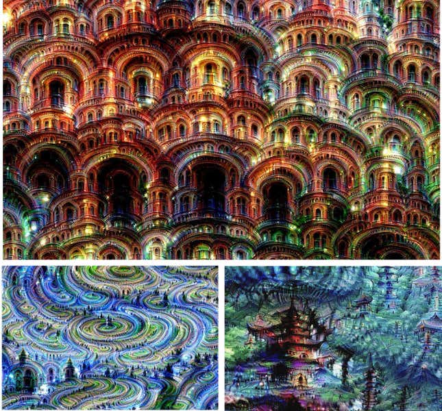 Neural net “dreams”— generated purely from random noise, using a network trained on places by MIT Computer Science and AI Laboratory.