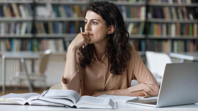 woman studying and trying to remember information