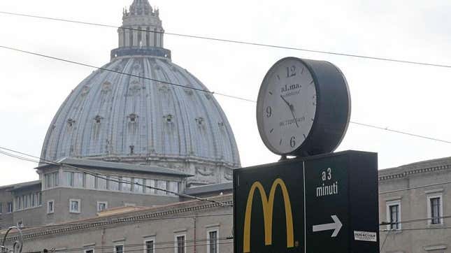 McDonald's sign outside of Vatican City dome