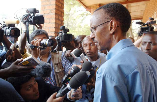 Kagame is interviewed in 2008 after voting in the second parliamentary vote since the 1994 genocide.