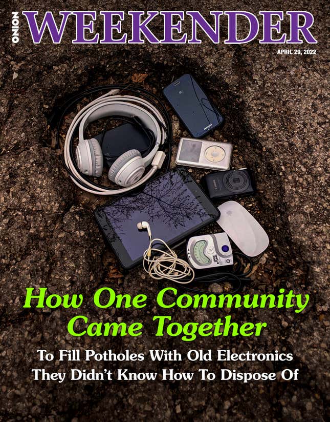 Image for article titled How One Community Came Together To Fill Potholes With Old Electronics They Didn’t Know How To Dispose Of