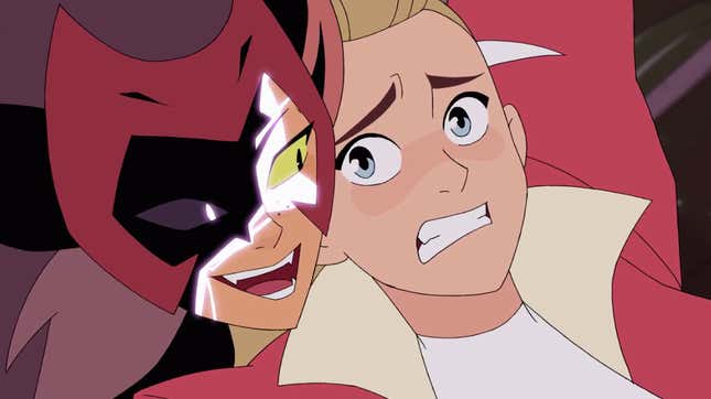 Catra and Adora fighting at the end of the world.