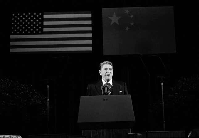 Reagan’s 1984 visit to China marked a “significant step forward” in the US-China relations, although Taiwan “remains a major obstacle,” state media said at the time.