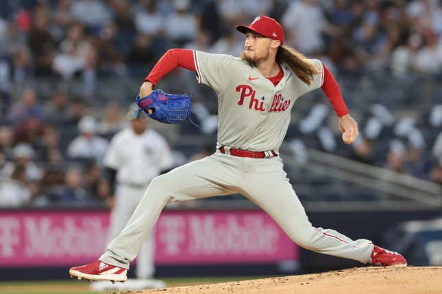 Apr 4, 2023; Bronx, New York, USA; Philadelphia Phillies relief pitcher Matt Strahm (25) delivers a pitch during the first inning against the New York Yankees at Yankee Stadium.