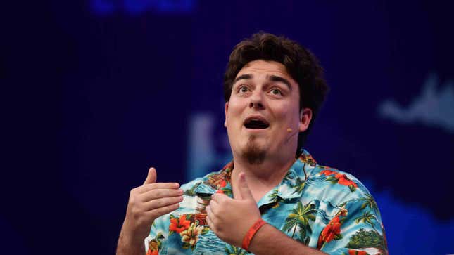Palmer Luckey speaking onstage.