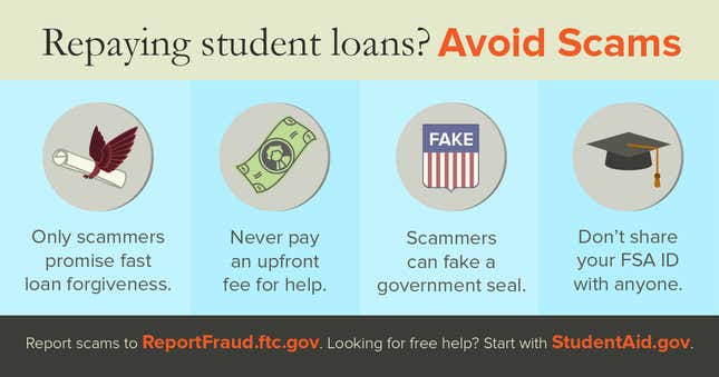 An infographic warning people on scams related to student loan forgiveness.
