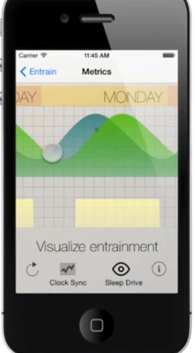 Entrain has a scrolling graphic to show you how your lighting schedule is helping you sync to your new timezone.