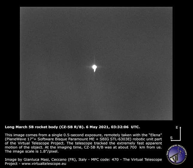 Imagen para el artículo titulado Los astrónomos capturan una imagen impresionante del cohete chino fuera de control