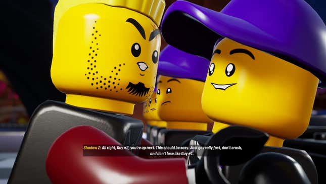 2 人のキャラクターが会話している Lego 2K Drive のカットシーンのスクリーンショット。