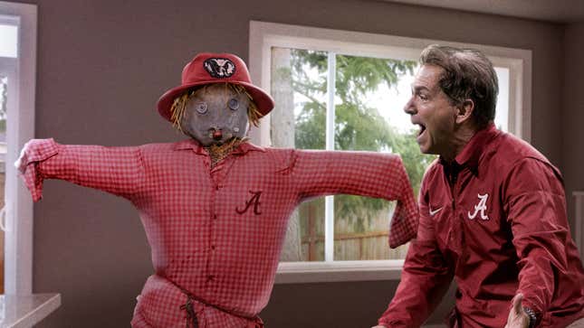 Image for article titled Stir-Crazy Nick Saban Builds Assistant Coach To Scream At In Quarantine