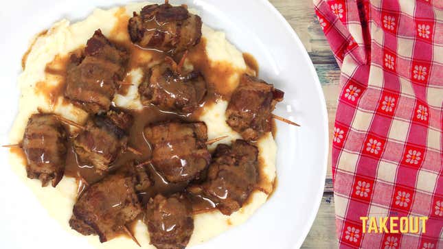 bacon-wrapped pot roast bites