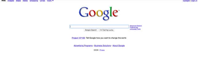 Google.com on Sept. 27, 2008.