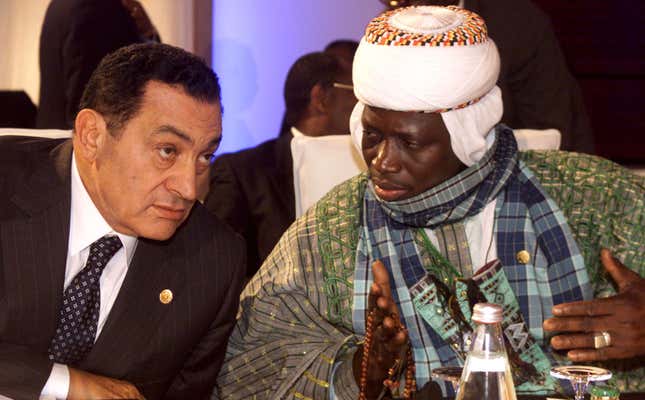 Yahya Jammeh with Egyptian president Hosni Mubarak.