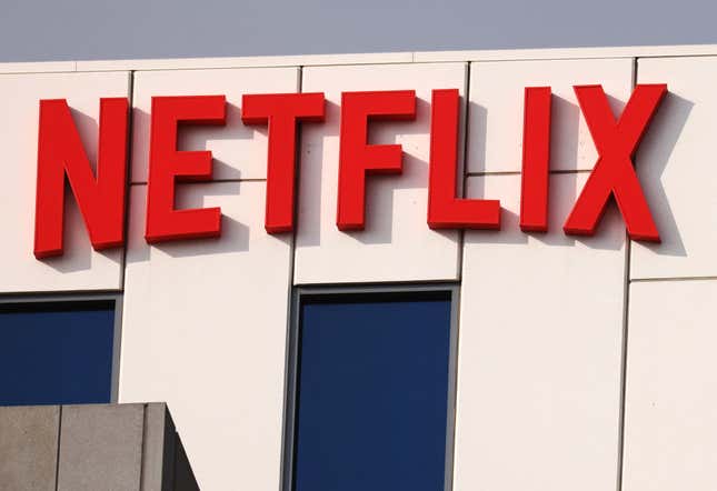 The Netflix logo is displayed at Netflix’s Los Angeles headquarters on October 07, 2021 in Los Angeles, California.