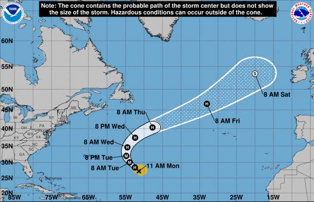 Suggested path for Hurricane Nigel as of September 18 2023. 