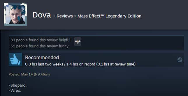 Image for article titled Mass Effect: Legendary Edition, As Told By Steam Reviews