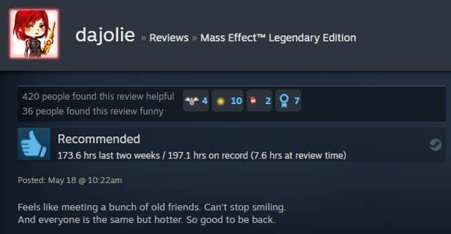 Image for article titled Mass Effect: Legendary Edition, As Told By Steam Reviews