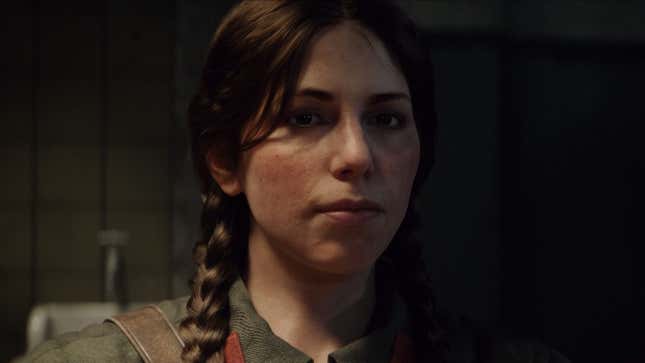 The face of Polina Petrova, Russian sniper, trapped in a German prison.