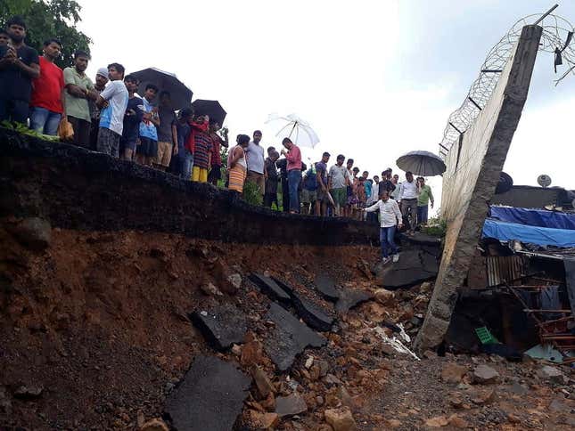 The site of today’s (July 2) wall collapse in Malad, Mumbai. Nearly a dozen people are feared killed. Building collapses are common in India during the June-September monsoon, when rains weaken the foundations of poorly constructed structures.