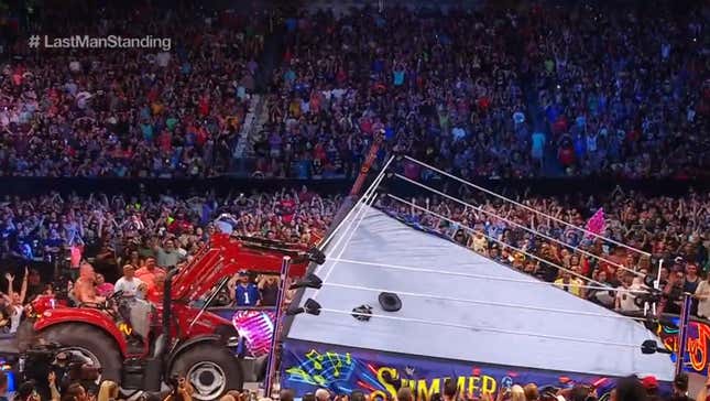 Brock Lesnar flips the ring upside down with A GODDAMN TRACTOR.