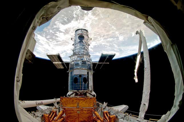 A wide view of the Hubble Space Telescope.