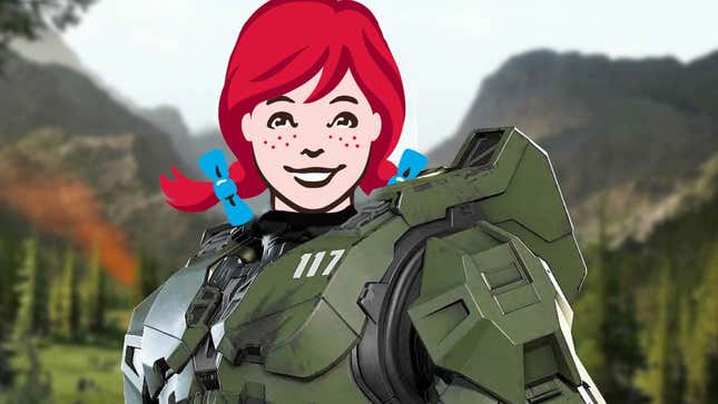 An image of the Wendy's mascot superimposed over Master Chief's body.