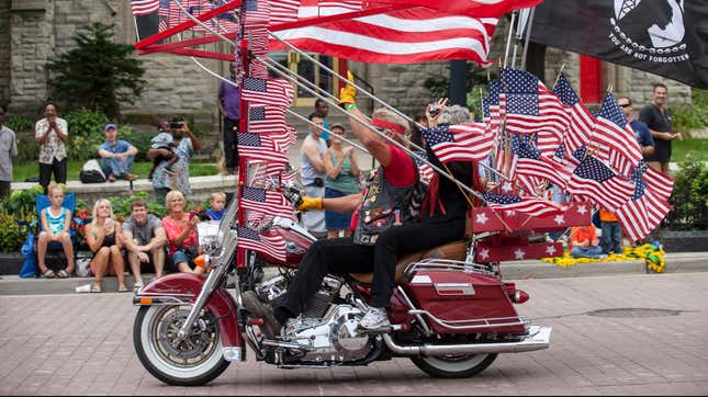 A Harley rider at the Harley-Davidson 110th Anniversary Celebration parade in Milwaukee in 2013. .
