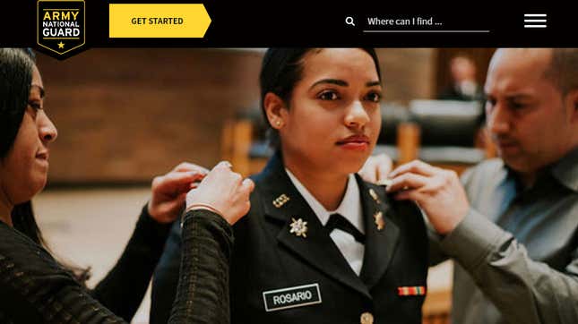 Screenshot of Army National Guard website
