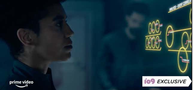 Naomi Nagata (Dominique Tipper) stares at a screen aboard the spaceship Rocinante in this scene from The Expanse.
