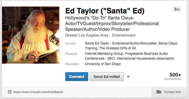Image for article titled Where will you find an experienced, reliable Santa Claus? LinkedIn of course