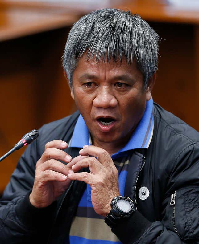 Edgar Matobato testifies to the senate.