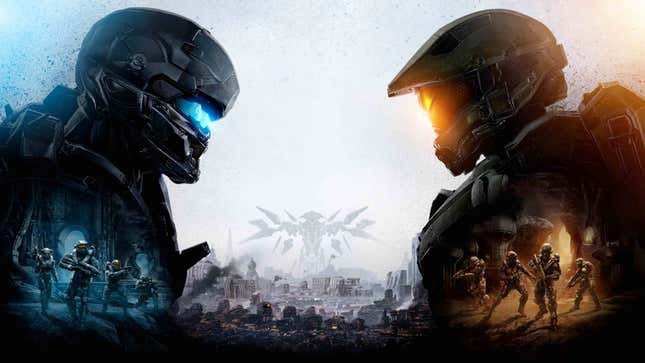 Locke and Master Chief stare each other down in key art for Halo 5: Guardians.