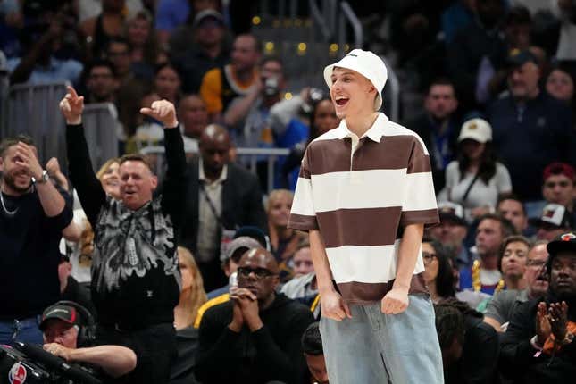 Jun 4, 2023; Denver, CO, USA; Miami Heat guard Tyler Herro (14) reacts after a play against the Denver Nuggets during the fourth quarter in game two of the 2023 NBA Finals at Ball Arena.