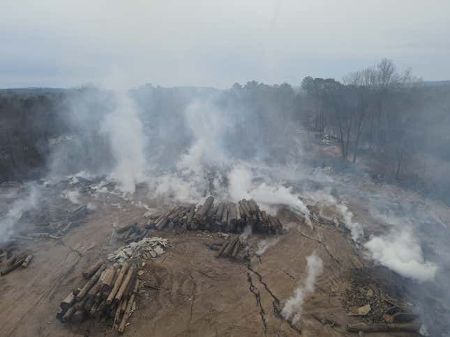 Logs laying near the landfill fire in St. Clair County, Alabama. 