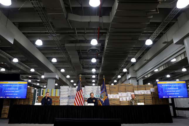 New York Governor Andrew Cuomo at the Jacob K. Javits Center.