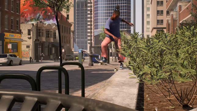 A skateboarder performs a frontside noseslide on a concrete ledge in Skate 4.
