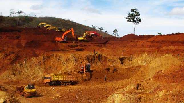 A March 2012 photo of an open cut nickel laterite mine near Kendari, Southeast Sulawesi province, Indonesia.