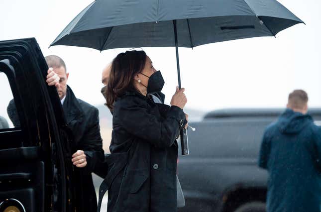 Vice President Kamala Harris arrives to board Air Force Two, Wednesday, March 9, 2022, at Andrews Air Force Base, Md. Harris is beginning a trip to Poland and Romania for meetings about the war in Ukraine.