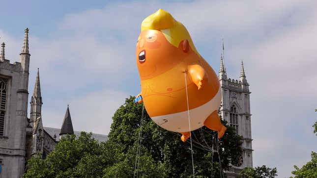 Image for article titled Panicking Trump Trying To Recall Recent Affairs He’s Had After Spotting Baby Balloon In London Protest Crowd