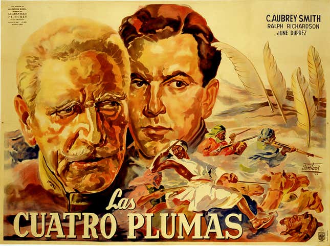 Argentinian release poster for The Four Feathers, directed by Zoltan Korda, Great Britain, 1939. Poster design by Osvaldo Venturi , 1946.