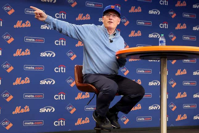 Jun 28, 2023; New York City, New York, USA; New York Mets owner Steve Cohen speaks to the media during a press conference before a game against the Milwaukee Brewers at Citi Field.