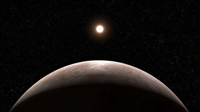 Concepción artística del exoplaneta LHS 475 b, descubierto recientemente por el Webb, y la estrella a la que orbita.