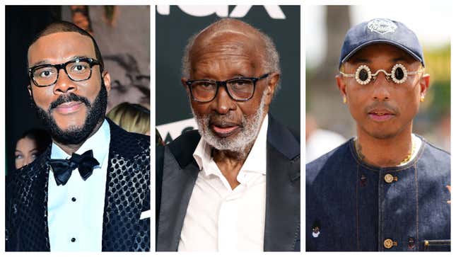 Tyler Perry, left; Clarence Avant, Pharrell Williams.