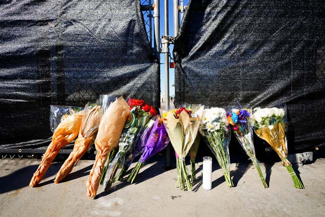 Flowers are seen outside of the cancelled Astroworld festival at NRG Park on November 6, 2021 in Houston, Texas. According to authorities, eight people died and 17 people were transported to local hospitals after what they describe as a crowd surge at the Astroworld festival, a music festival started by Houston-native rapper and musician Travis Scott in 2018. 