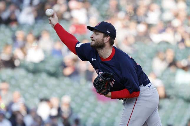 April 8, 2023;  Detroit, Michigan, USA;  Boston Red Sox relief pitcher Ryan Brasier (70) pitches in the ninth inning against the Detroit Tigers at Comerica Park.