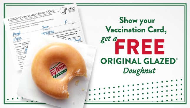 Krispy Kreme's ad promising a free glazed donut to customers who show proof of being vaccinated