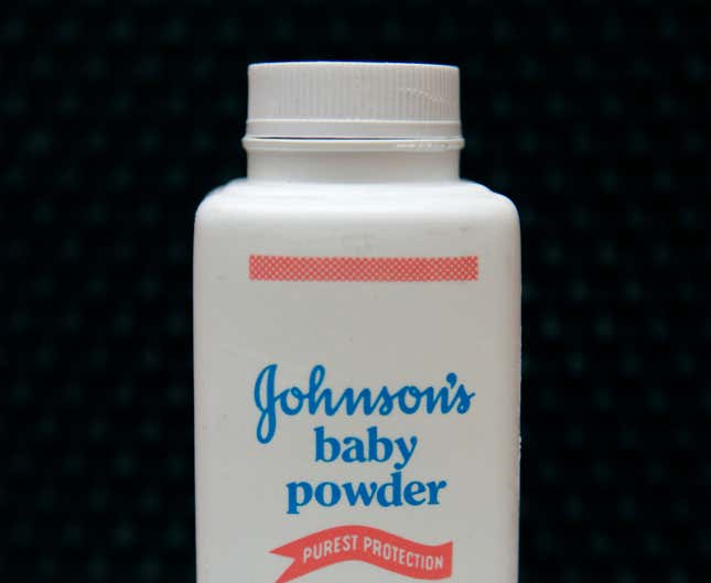 In this April 15, 2011 file photo, a bottle of Johnson’s baby powder is displayed in San Francisco.