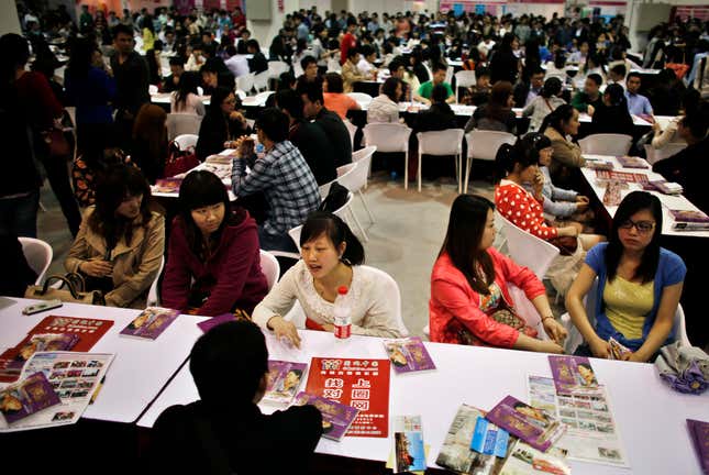 Women in Shanghai attend a matchmaking event.
